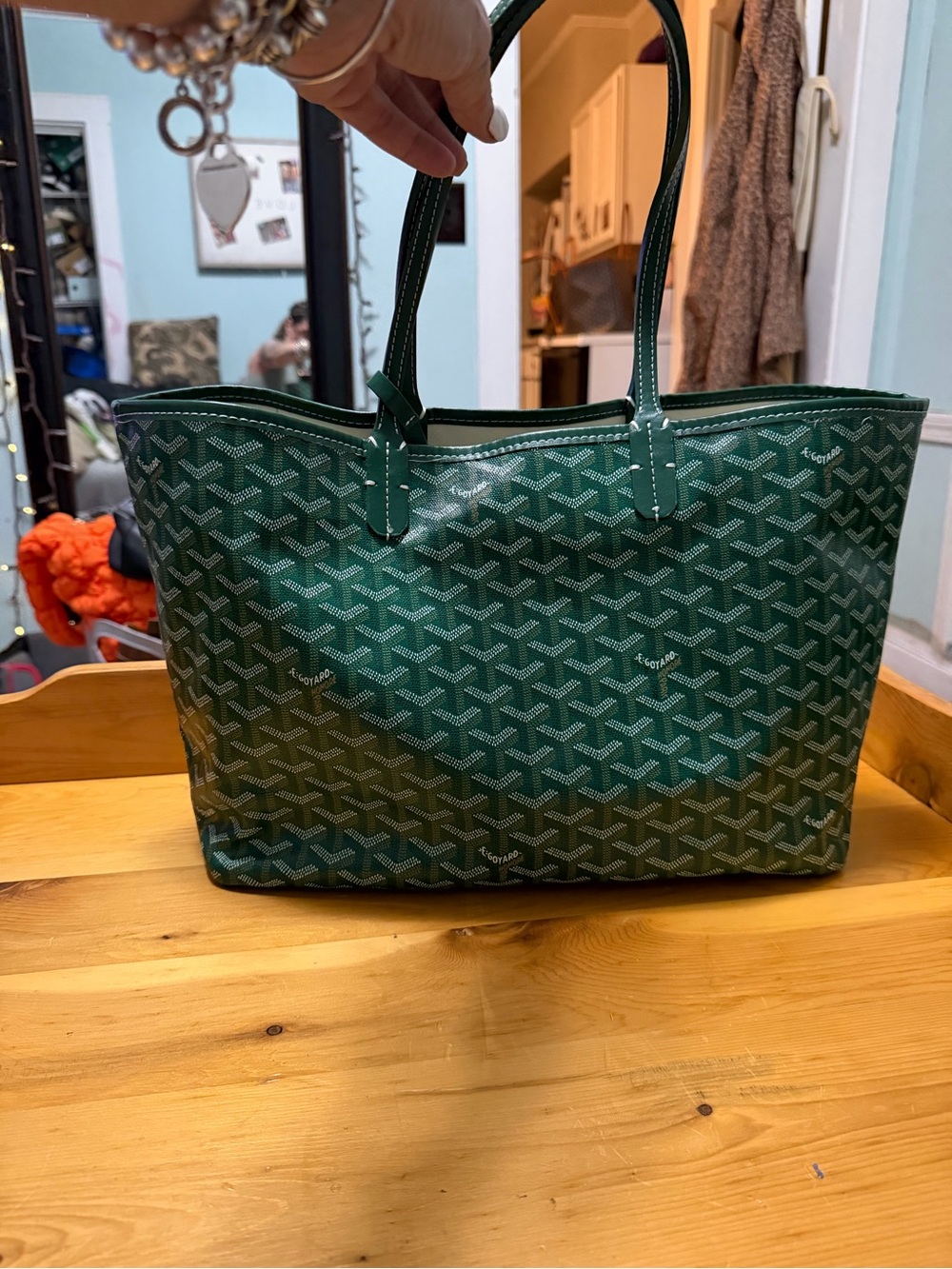 Patterned Green Tote with Double Handles